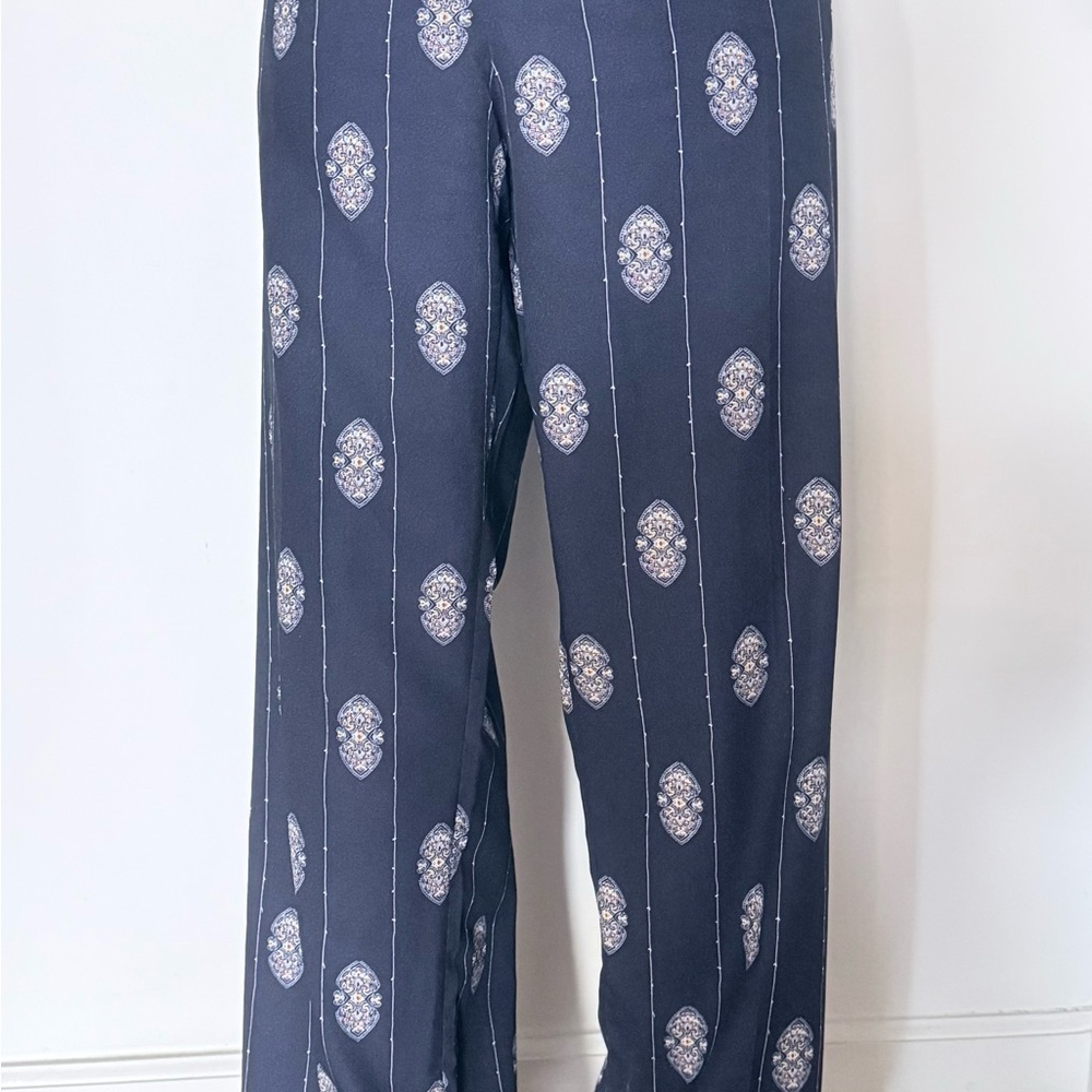 H&M Dark Blue Patterned Wide Leg Pants